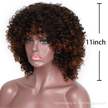 Vigorous Best Selling Supplier Short Bob Kinky Curly Afro Fluffy Ombre Brown Machine Made For Black Women Synthetic Hair Wigs